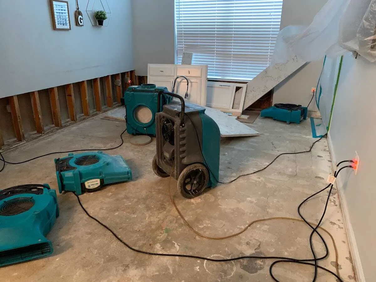Dehumidifier in flood-cut room for Water Damage Restoration in Dickson City